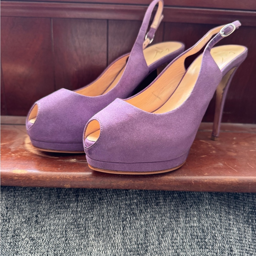 Purple Slingback Peep Toe Heels